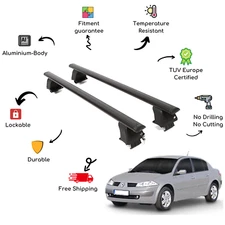 Bare Roof Rack Cross Bars Set for RENAULT Megane II 5 Door 02-10 Black