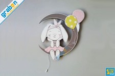 LED NIGHT LIGHT WOODEN LAMP DECOR DREAMING RABBIT KID'S BEDROOM BABY NURSERY