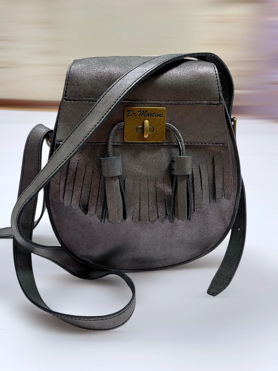 Dr. Martens Metallic Glitter Silver Grey Soft Leather Tassel 