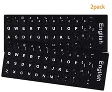 English Keyboard Stickers Black Background Blue Lettering Pack 2 free shipping