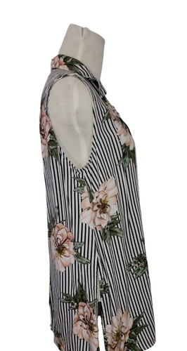 Sleeveless Floral & Stripe Button Down Blouse Collared Tunic XL By Live 4 Truth - Picture 10 of 12