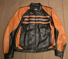 Harley Davidson Performance Black Orange Leather Riding Jacket Men&rsquo;s Large