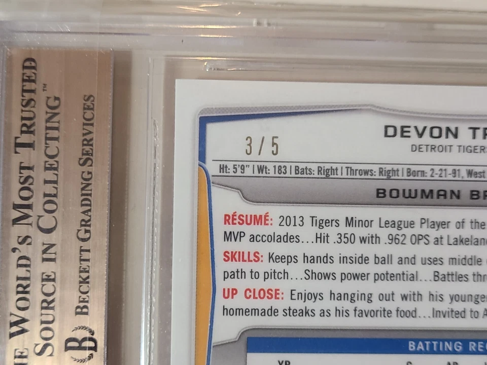 Bowman 2014 cromo naranja onda refractor Devon Travis/5 (BGS 9,5) automático 10 Foto 3 de 3