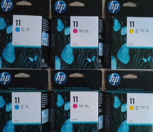 6x HP 11 Tintenpatronen Cyan C4836A, Magenta C4837A, Gelb C4838A MHD 2016+ - Bild 3 von 5