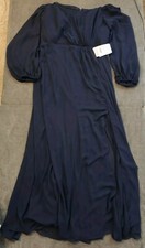 Dessy Collection Convertible Neck Long Sleeve Chiffon Gown 3104 Midnight Blue 16
