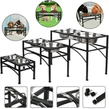 Elevated Raised Pet Dog Feeder Bowls Stainless Steel Food Water Stand + 2 Bowls
