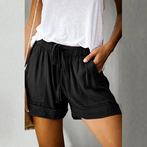 Damen Bermuda Kurze Hose Sommerhose Kordelzug Freizeithose Tasche Strandhose DE - Bild 4 von 38
