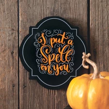 Halloween Chalkboard Style "I Put A Spell On You" Hanging Wood Sign Plaque