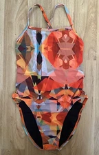 JOLYN 28 SANDERS Gavin Tie Back One Piece Orange Geometry Swimsuit LN
