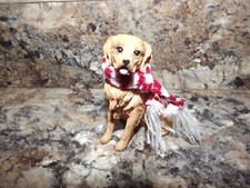 Dog Christmas Ornament Golden Retriever Sitting Red White Scarf