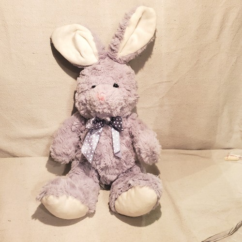 Bunny Rabbit Gray Sitting 9.5” Plush Stuffed Animal Fluffy Soft Pink Nose Age 3+ - Picture 2 of 17