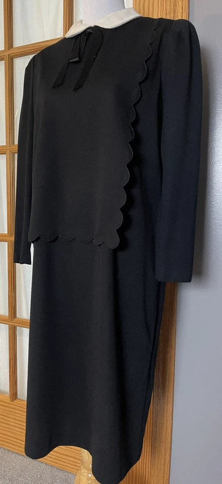 Vestido de Noche para Mujer Hecho en Unión Años 50 16 Negro Mangas Largas Cinta Formal Campesino Foto 2 de 4