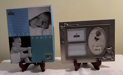 BURNES OF BOSTON EARLY YEARS FRAME BEAR AND BOW PEWTER DATED 1997 OPEN ...