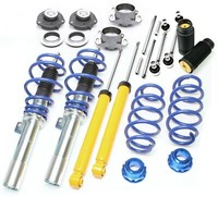 Gewindefahrwerk VW Golf 5 50+55Mm + Koppelstangen + 4 Domlager + Staubkappen HA