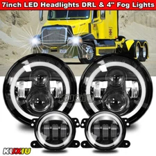 For Freightliner Century Class 7'' LED Projector Headlight Hi/Lo & 4'' Fog Light