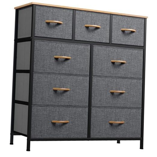 Gray Fabric 9-Drawer Dresser for Bedroom Storage-image