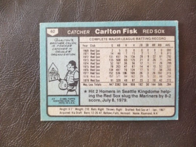 CARLTON FISK 1980 TOPPS BASEBALL CARD #40 BOSTON RED SOX | eBay