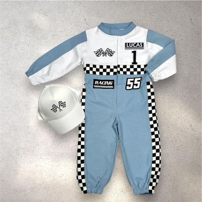 Checkered Race Suit with Cap- Race Car Birthday Costume - Baby Boy Special Gift