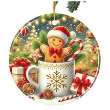 Adorable Gingerbread Man in a Christmas Cup Ornament, Sweet and Warm Holiday