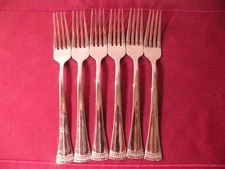 Set Of 6 Dinner Forks Lenox Portola Glossy Stainless Steel 8 1/4"