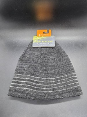 Tek Gear Beanie Adult One Size Black Grey Stripe Warm Tek Reflective NWT