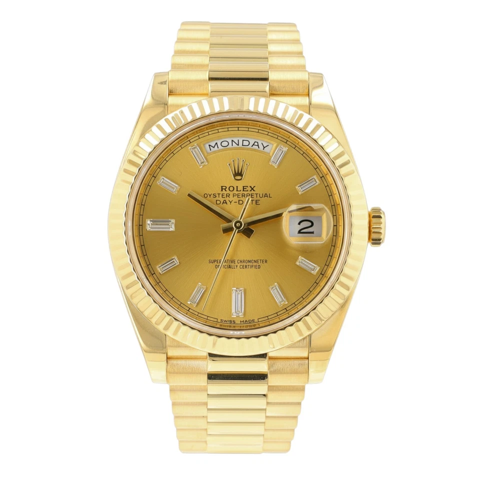 Reloj Rolex Day-Date 228238 40 mm oro 18 quilates esfera baguette champán presidente Foto 2 de 4