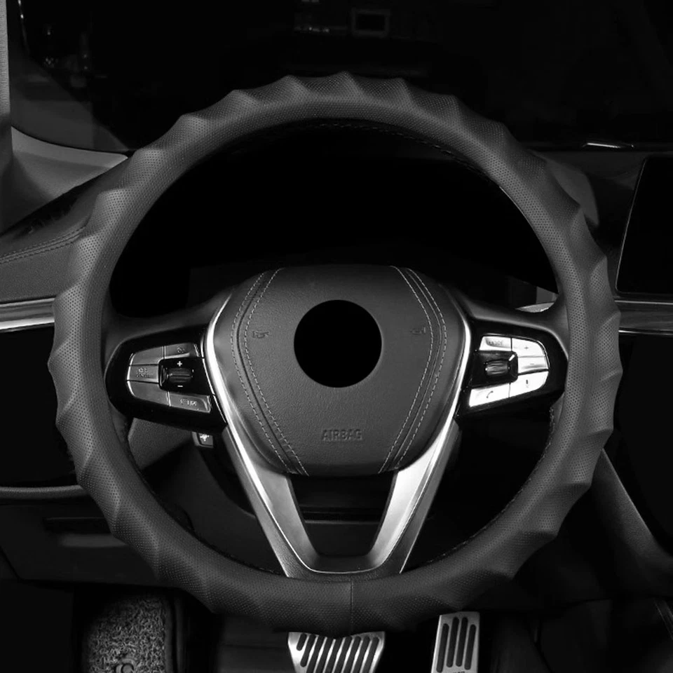 For Chevrolet 15inch Steering Wheel Protective Cover Leather Perforated Non-Slip - Image 2 of 4