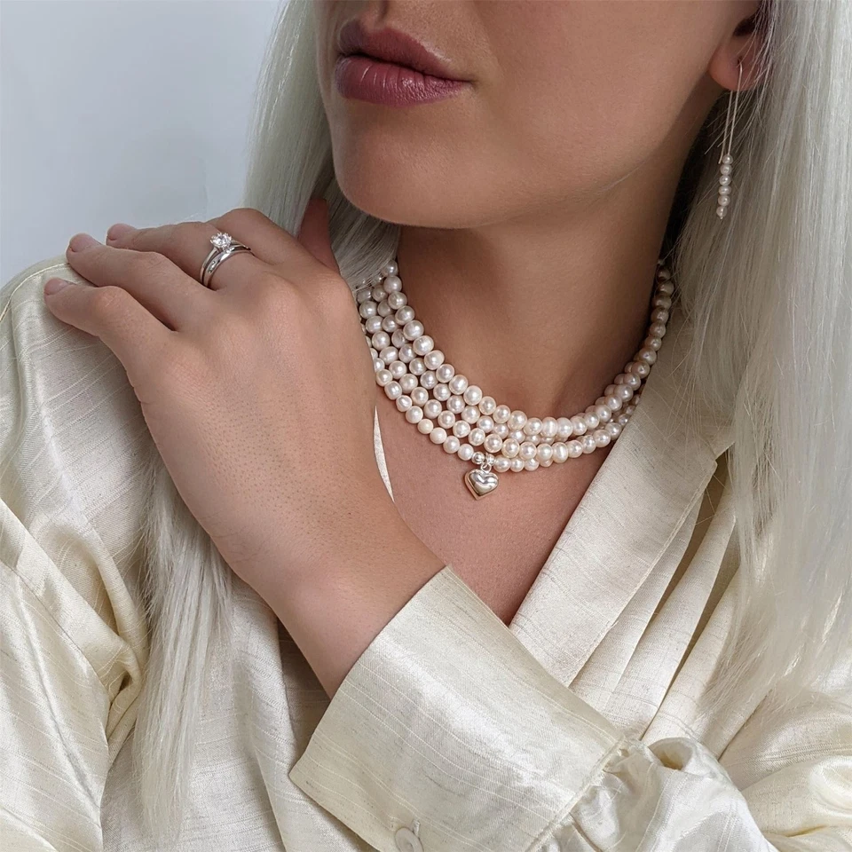 Silverly Collana Argento 925 Filo Di Perle Lungo 120cm Doppio - Immagine 4 di 4