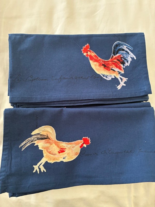 Set Of 10 Rooster Placemats Napkins Light Yellow Script New (TD)