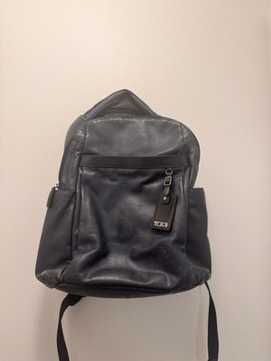 TUMI Clayton Leather Backpack Navy Black Alpha Bravo Style Laptop Travel Bag