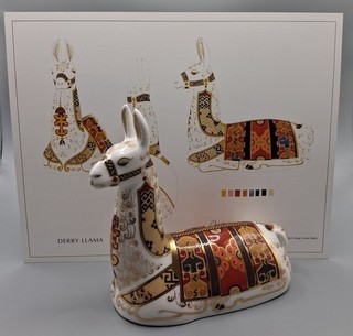 Royal Crown Derby Paperweight Llama Gold Stopper Boxed with Artist Print