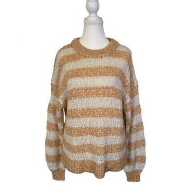 Madewell Striped Cowl Neck Sweater in Tan and Cream Size M