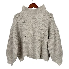 Pol Sweater Chunky Oversized Beige Knit Split Back Balloon Sleeves Women's L