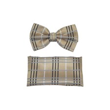 Men Bow Tie Hankie Set Formal Event For Tuxedo or Business Suit BT27 Beige