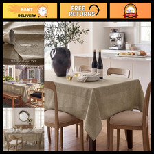 Linen Rectangle Tablecloth - Rustic Water Resistant Table Cover for Kitchen, Din