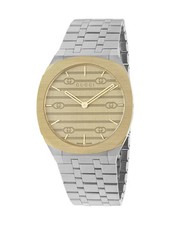 Gucci 25H Golden Brass Dial YA163405 38mm Swiss Quartz Men's Watch - Silver NEW