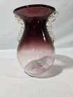 Murano Barovier & Toso Purple Glass Vase Bubble Gold Handles Art Glass   MCM
