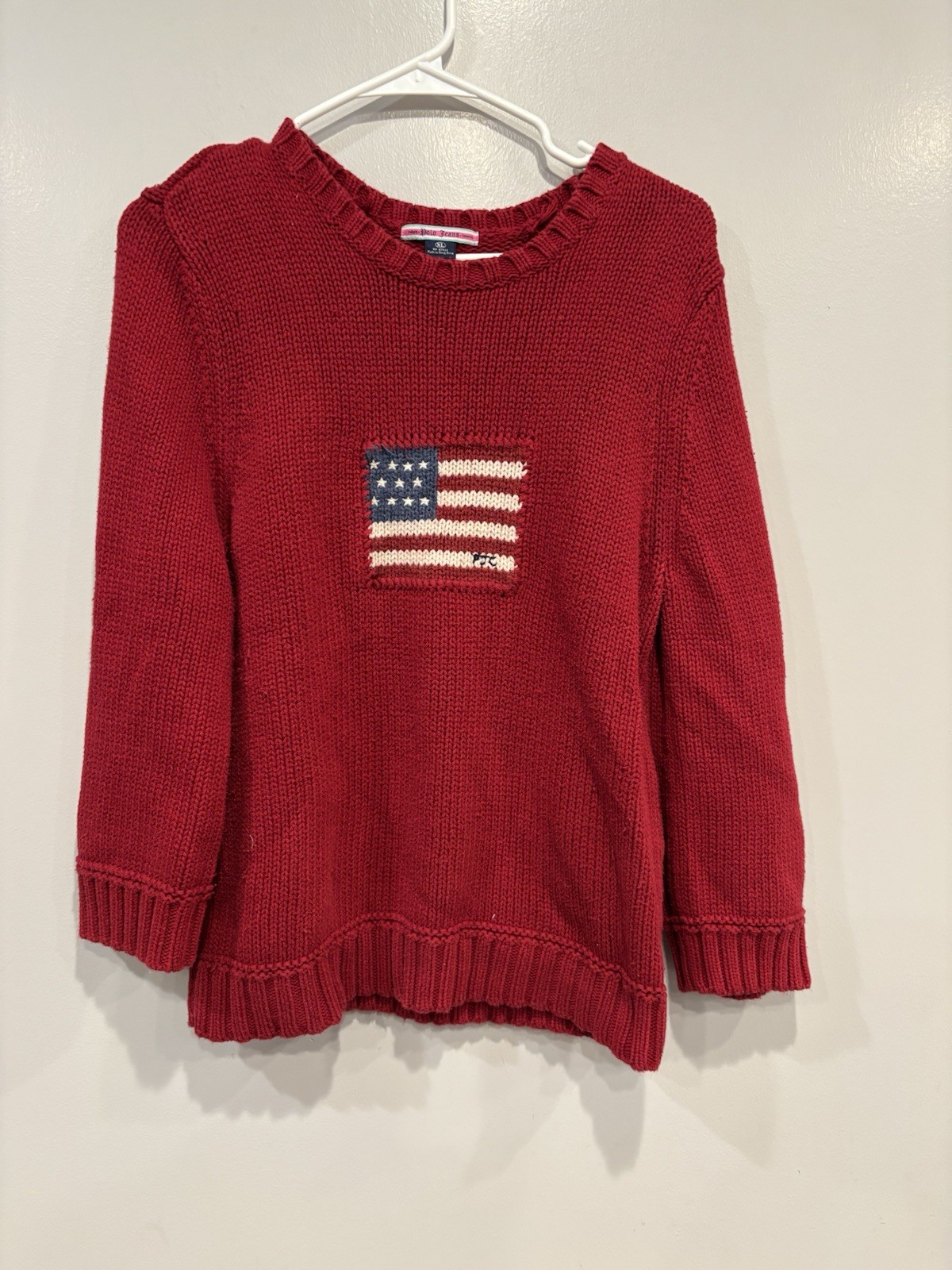 VTG Polo Jeans Knit Sweater Youth XL Flag Pullover 90s Ralph Lauren Y2K