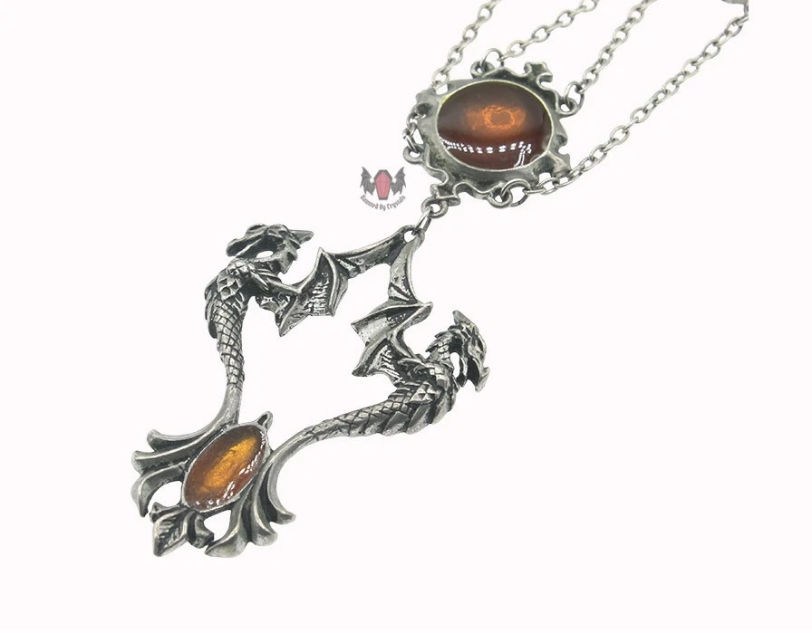 Alchemy Gothic Amber Dragon Necklace P509 Goth 2004 Orange Pewter Rare Enamel Foto 3 de 4