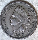 1887 Indian Cent Nice XF w/ Cool Rev Die Cracks.  True Auction. Breaking Up Sets