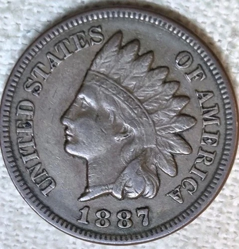 1887 Indian Cent Nice XF w/ Cool Rev Die Cracks.  True Auction. Breaking Up Sets