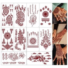 10 Sheets Brown Henna Tattoo Kit, Lace Fake Tattoos Semi Permanent Tattoo Sti...
