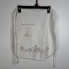 Vintage Half Apron White Floral Lace Trimmed Cottage Chic Grandmacore Country
