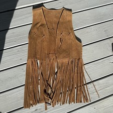 VTG Leather Fringe Boho Hippie Type Vest Sz S-M