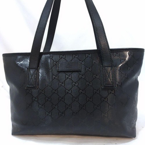 GUCCI Imprime Leather PVC Tote Bag Black GG Pattern Authentic Women's Handbag
