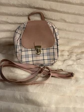 Mini Backpack Crossbody Bag For Girl Plaid Women Shoulder Bag Pink