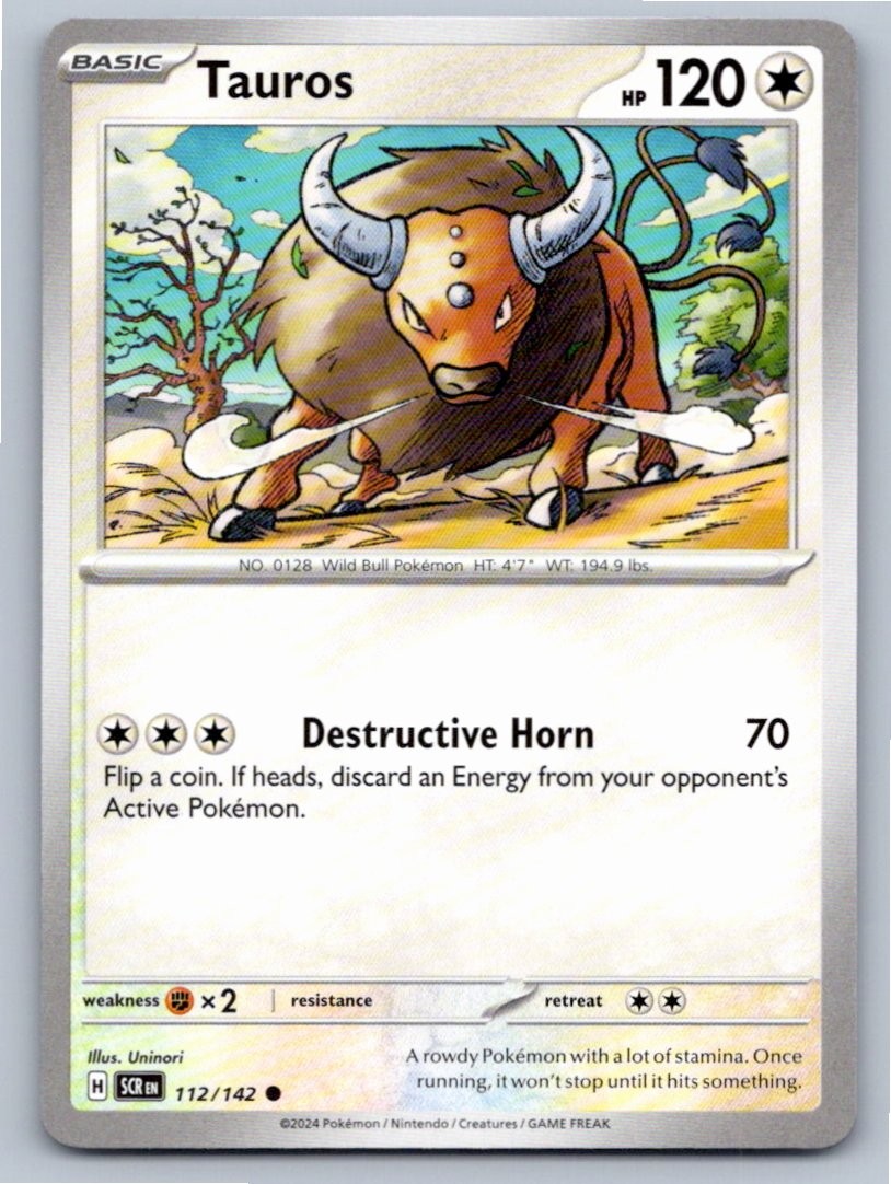 2024 POKEMON TAUROS STELLAR CROWN 112/142 COMMON NM A36467 FREE S&H