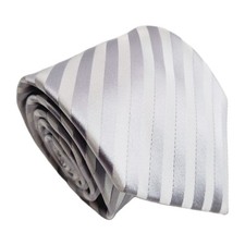 Puccini White  Silver Stripe Pattern Men's Neck Tie Jacquard Fabric