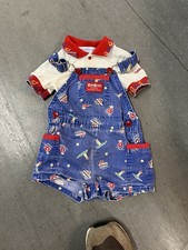 Vtg Osh Kosh Bgosh Blue Boats Cotton Shortalls Overalls 24m
