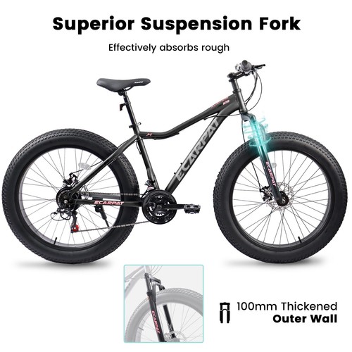 26 Inch Fat Tires Mountain Bike,4'' Wide Wheel,21-Speed Disc Brakes, Mens Womens - Picture 5 of 7